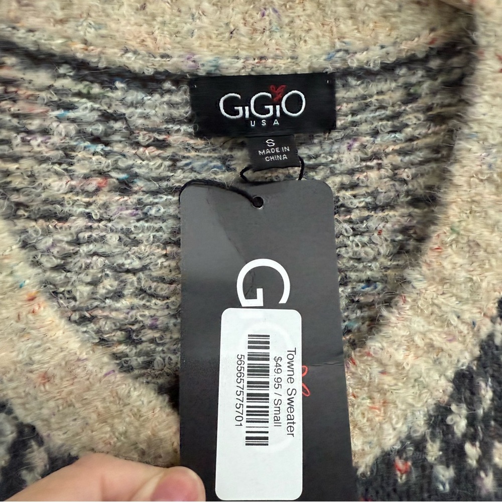 GiGiO USA Women's Blue Patterned Poncho sweater Sz Small Brand New - Picture 5 of 5